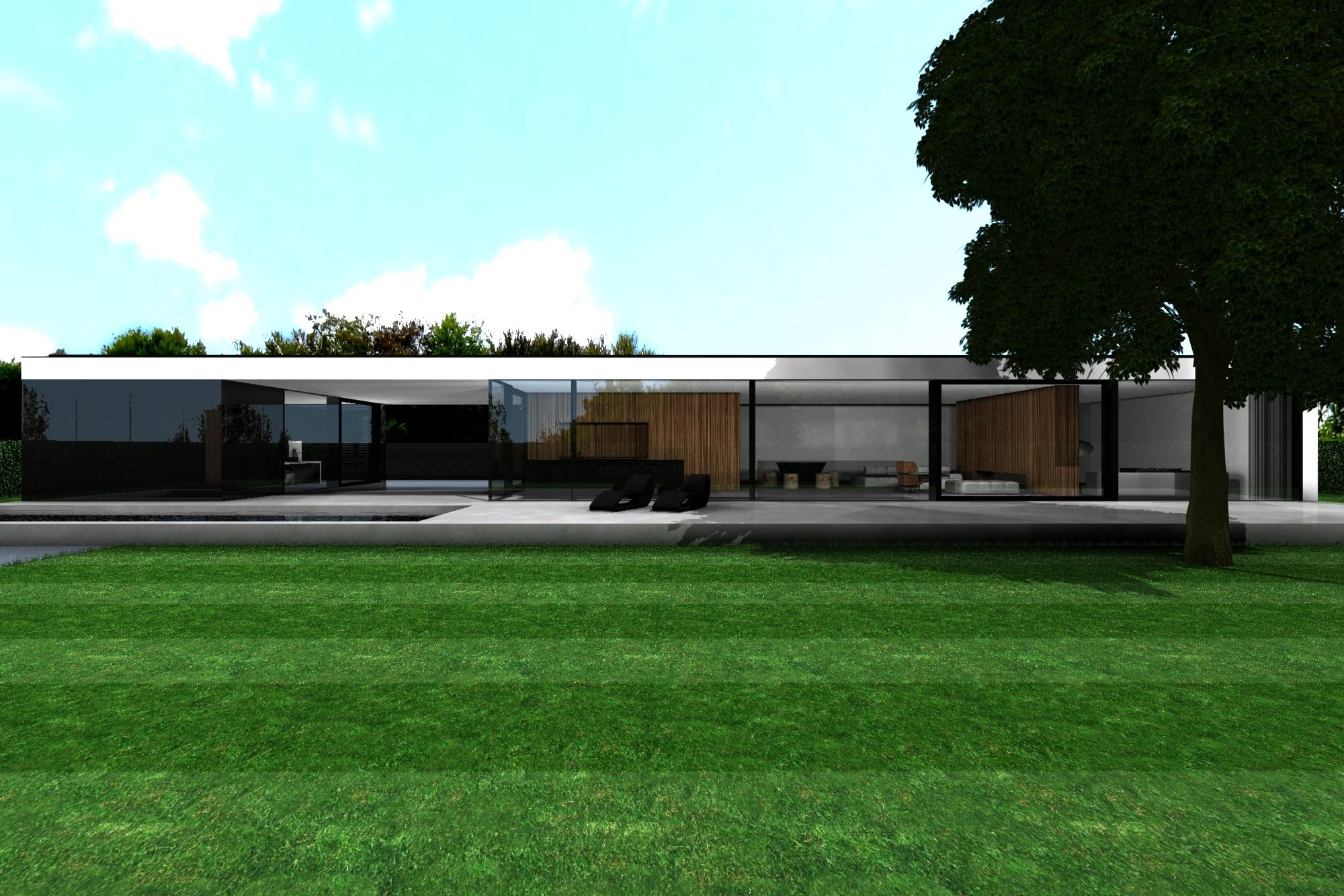 strakke moderne tijdloze woning bungalow zwembad geel icoon architecten
